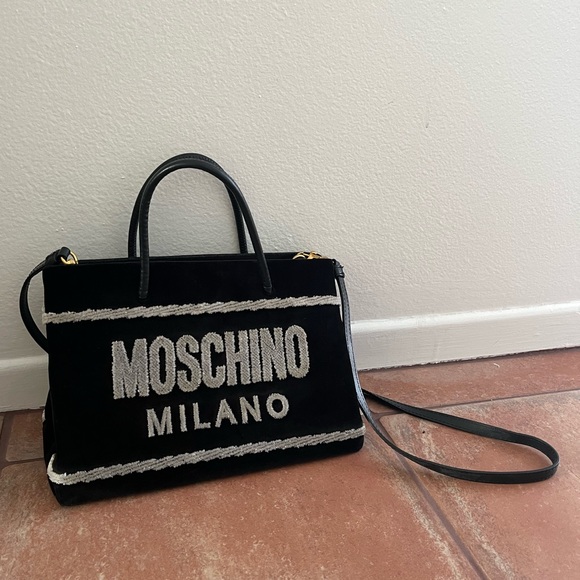 MOSCHINO COUTURE VELVET SIGNATURE TOTE (USED) - Picture 2 of 6